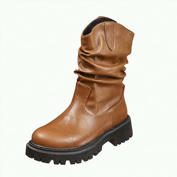 UngA Women’s Boots Suede Casual Boots Slouchy Stacked Flat Boots with Zipper Closure for Autumn, Trendy and Versatile Fashion Boots Women Mid Calf Brown,Size 6.5