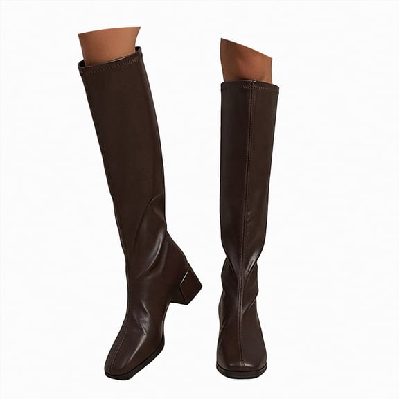 UngA Women's Boots Wide Toe Box Motorcycle Biker Riding Boots with Buckles Round Toe Dress Boots with Low Chunky Heel Boots for Women Mid Calf Brown,Size 6.5