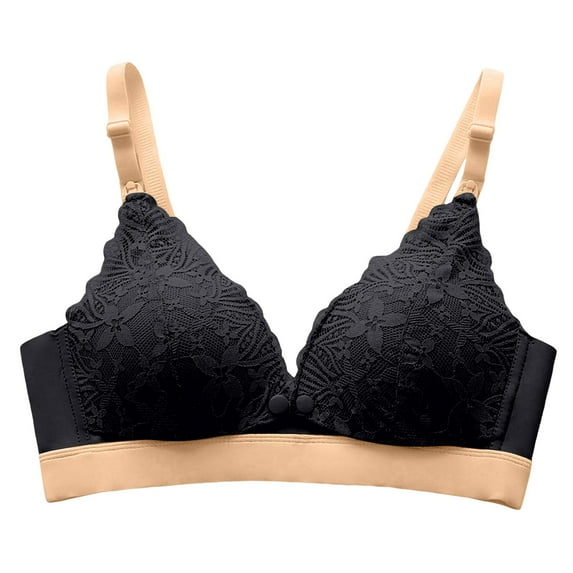 UngA Women's Bras Front Closure Bras Gathering Plush Size Bras Thin Cup Wireless Bras Full Coverage T-Shirt Bralettes Black,S(34/75)