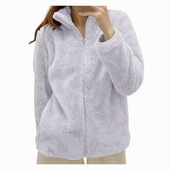 UngA Women's Casual Full Zip Up Sherpa Lined Hoodie Sweatshirt Jacket Coat Woman Jacket Grey,L