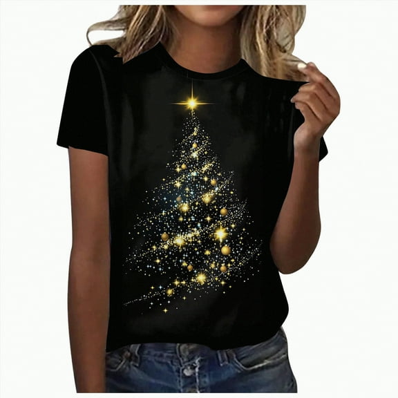 UngA Women's Christmas Shirts Family Santa Graphic T Shirts Short Sleeve Funny Xmas Holiday Print Tee Tops Christmas T Shirts for Women Yellow,XXL