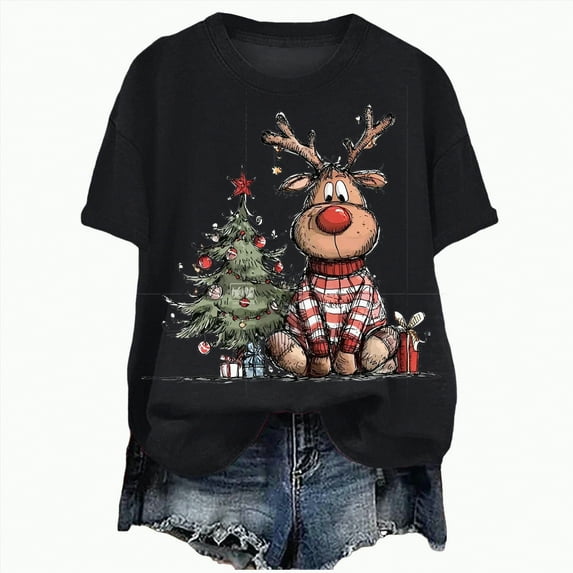 UngA Women's Christmas Shirts Merry and Bright Christmas Shirt Xmas Tree Graphic Holiday Tee Tops Christmas Tshirts Women Black,L