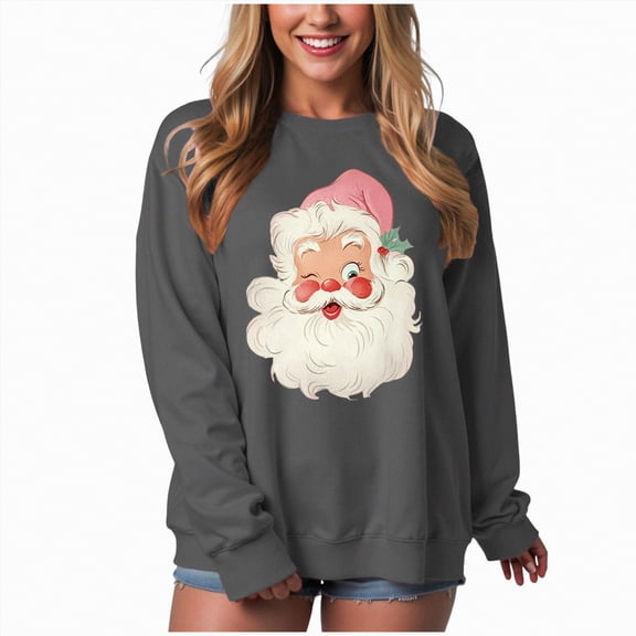UngA Women's Christmas Sweatshirt Funny Christmas Graphic Crewneck Shirts Xmas Long Sleeve Sweaters Holiday Pullover Sweatshirts for Women (Dark Gray,L)
