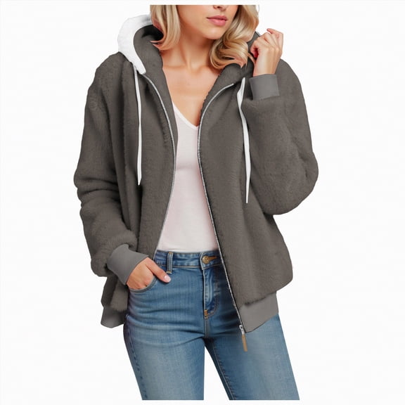 UngA Women's Coat Casual Fleece Shearling Zipper Coats Warm Winter Oversized Outwear Jackets Jackets For Women Dark Gray,XXXXXL