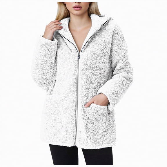 UngA Women's Coat Casual Fleece Shearling Zipper Coats Warm Winter Oversized Outwear Jackets Womens Jackets White,XL