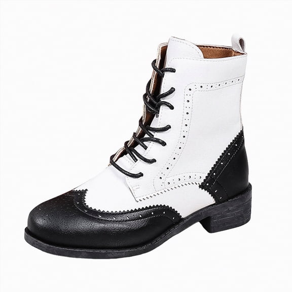 UngA Women's Combat Boots Ankle Boots Lace-Up Platform Lug Sole Boots Women White,Size 9