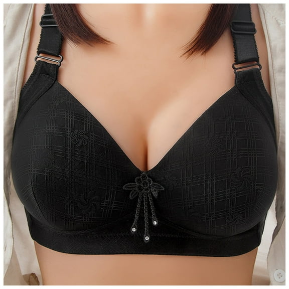 UngA Women's Double Support Wireless, Lace Bra with Stay-in-Place Straps Full-Coverage Womens Bras Black,46