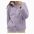 thumbnail image 1 of UngA Women's Fleece Jacket Womens Fuzzy Jacket Hooded Cardigan Open Front Sherpa Coat Outwear with Pockets Purple,XXXL, 1 of 4