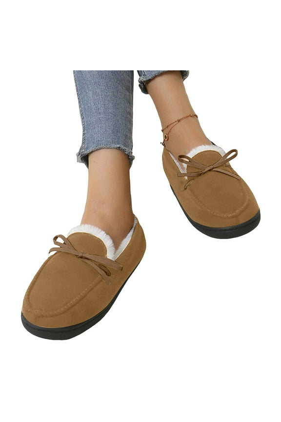 Women's House Slippers Indoor Outdoor Moccasin Fuzzy Fluffy Furry Loafers Suede Warm Shoes (Brown,7.5)