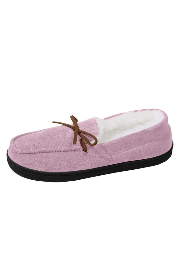Women's House Slippers Indoor Outdoor Moccasin Fuzzy Fluffy Furry Loafers Suede Warm Shoes (Pink,6.5)