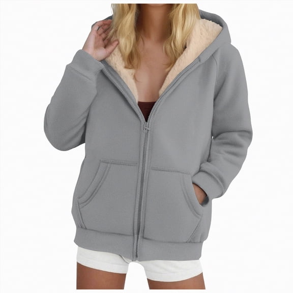 UngA Women's Jackets Winter Fleece Jacket for Women 2025 Zipper Stand Collar Casual Coats with Pockets Grey,XXL