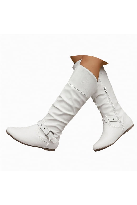 Women's Mid-Calf Boots Comfortable Leather Boots Round Toe Flat Heel Booties Fall Winter Casual Warm Mid-Calf Boot Fashion Tie Lace Up Boots for Women White,Size 9