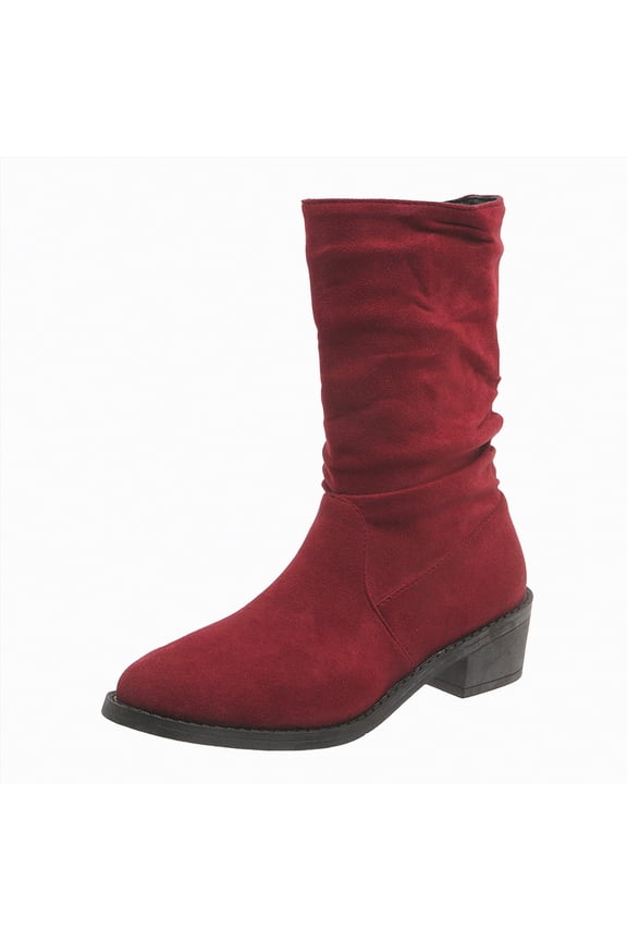 Women's Mid Calf Boots Flat Boots Fashion Casual Slip On Mid Calf Boots Comfort Solid Color Zipper Plus Size Boot for Women Wine,Size 6.5