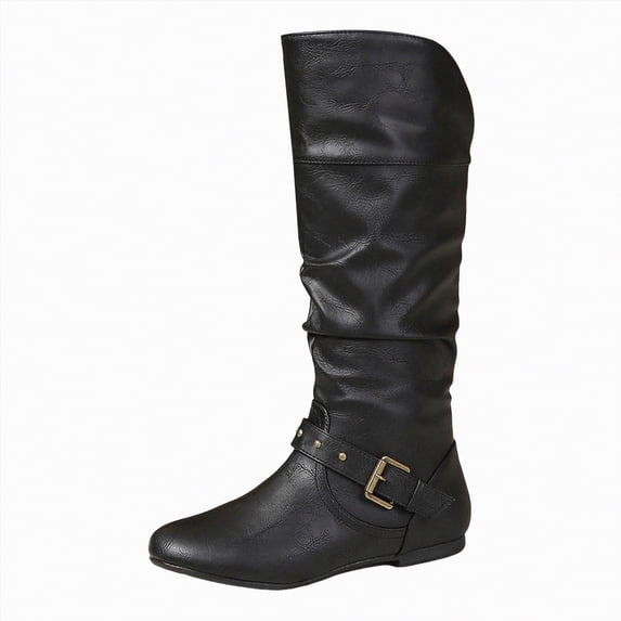 UngA Women's Mid Calf Boots Shark Boots Fold Over Chunky Heel Snip Toe Cowboy Cowgirl Pull On Boots Womens Black,Size 8