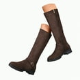 thumbnail image 1 of UngA Women's Mid Calf Boots Slouch Flat Boots Suede Low Heel Comfort Casual Boots Vintage Round Toe Fall Booties with Side Zip Boots Womens Brown,Size 7.5, 1 of 3