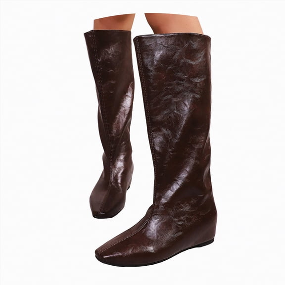 UngA Women's Mid-Calf Boots Stylish Comfortable Buckle Decor Suede Low Heel Zip Up Snow Boots for Warmth and Fashion Tall Design Shoes for Winter Outdoor Footwear Boots Women D,Size 6.5