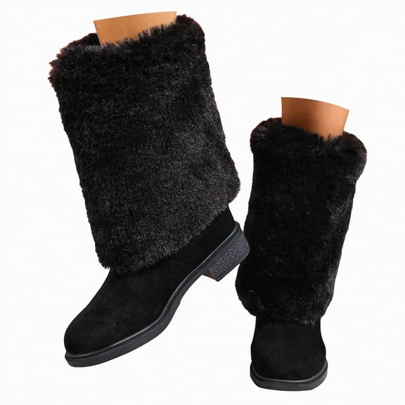 UngA Women's Snow Boots Fashionable and Warm Mid Calf Womens Winter Boots Perfect for Casual and Outdoor Activities Black,Size 7.5