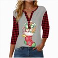 thumbnail image 1 of UngA Womens 3/4 Sleeve Tops Christmas V-Neck Shirt for Women Funny Xmas Graphic Tee Winter Holiday Family Party Matching Tops Blouse Christmas T Shirt Women,Size M, 1 of 5