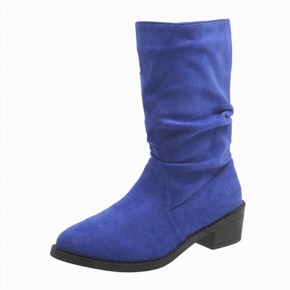 UngA Womens Boot Round Toe Low Heel Comfort Slouchy Bootie with Side Zipper Buckle Strap Mid-Calf Boots for Women Blue,Size 8.5