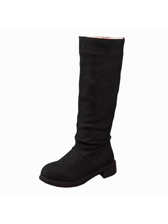 Womens Boot Slouch Boots Fashion Slouchy Suede Pointed Toe Block Low Heels Wide Calf Boots Winter Fall Dress Mid Calf Boots Women Black,Size 7