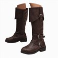 thumbnail image 1 of UngA Womens Boot Slouchy Boots Wide Calf Combat Platform Boots Chunky Heel Punk Goth Riding Boots Women Mid Calf Coffee,Size 9, 1 of 7