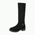 thumbnail image 1 of UngA Womens Boot Wide Calf Flat Faux Suede Boots for Women Cowboy Slouch Stacked Bootie Side Zipper Round Toe Winter Flats Boots Women Mid Calf Black,Size 6, 1 of 3