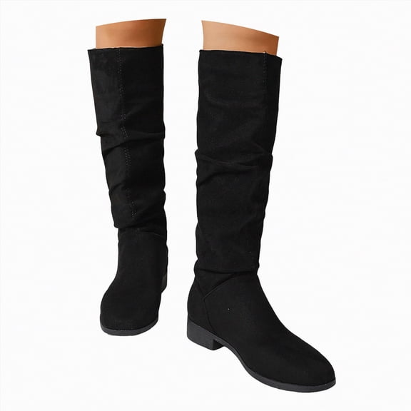 UngA Womens Boots Chunky Heel Boots Fashion Casual Zipper Slip on Mid Calf Boots Comfort Solid Color Lightweight Boots Plus Size Mid Calf Boots Women Black,Size 8