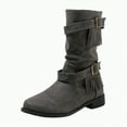 thumbnail image 1 of UngA Womens Boots Comfort Flat Boots Solid Color Fashion Casual Slip On Zipper Plus Size Mid Calf Boots Women Grey,Size 9.5, 1 of 7