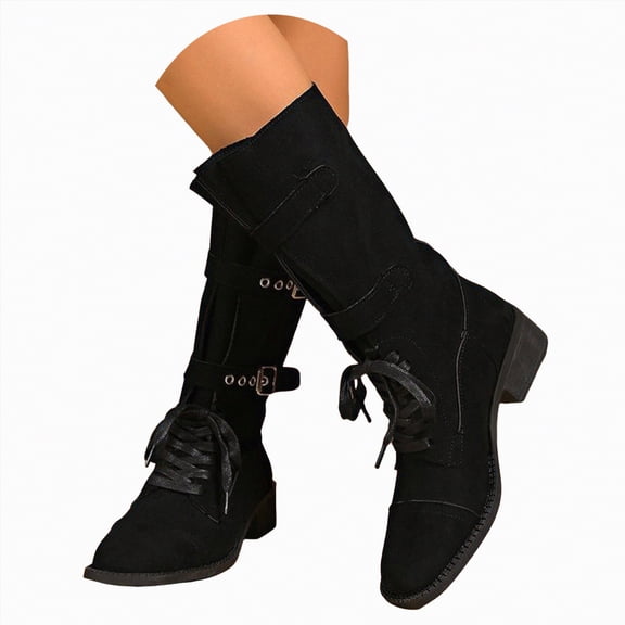 UngA Womens Boots Flat Boots Fashion Casual Slip On Mid Calf Boots Comfort Solid Color Zipper Plus Size Mid Calf Boots Women Black,Size 8