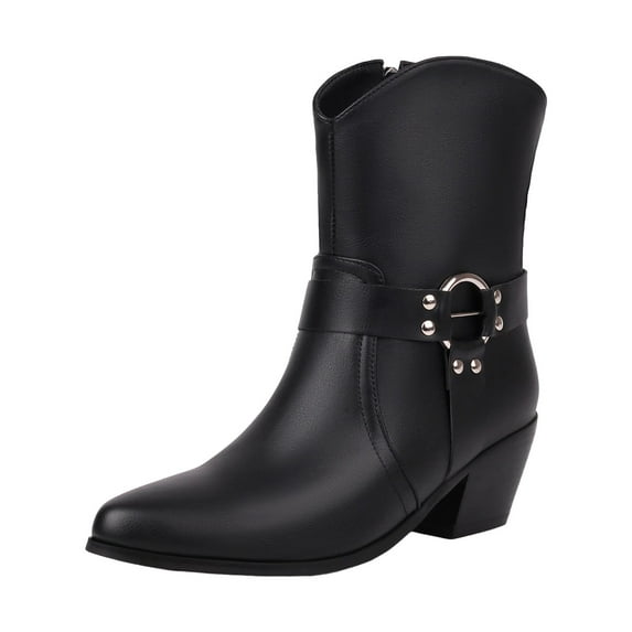 UngA Womens Boots Mid Calf Cowboy Boots for Women Mid Calf Cowgirl Boots with Embroidery Round Toe Western Low Heel Shoes Black,11