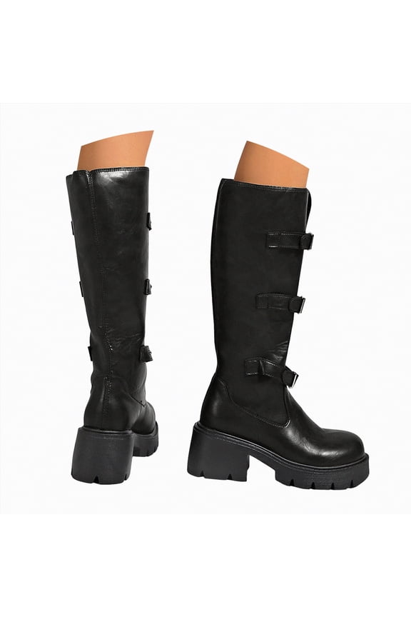 Womens Boots Slouchy Boots Zip up Flat Boots Women Mid Calf Black,Size 8