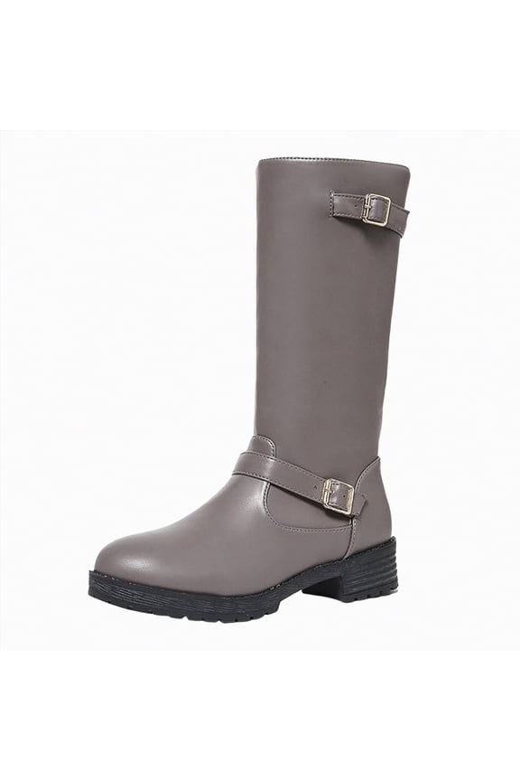 Womens Boots Soft Slouchy Flat to Low Heel Pull On Fall Weather Winter Boots for Women Mid Calf Grey,Size 8