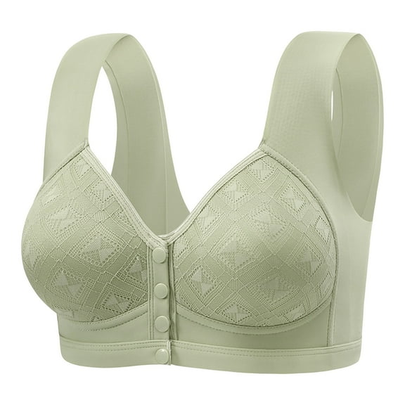 UngA Womens Bra Front Button Closure Bra Comfort Full-coverage Bra Senior Front-Closing Wirefree Bra Green,40