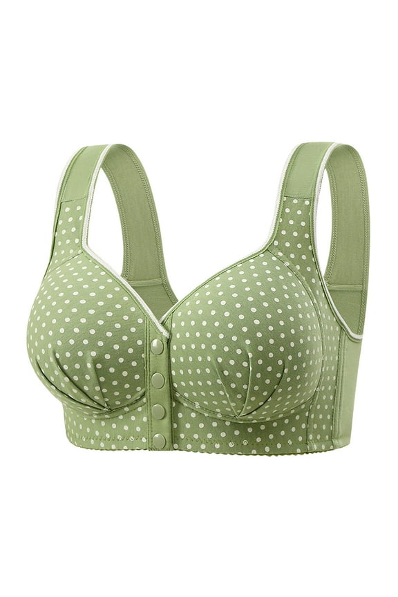 Womens Bralette Front Closure Push up Bra No Underwire Front Opening Bra with Snaps Breathable Comfort Bras Green,XL