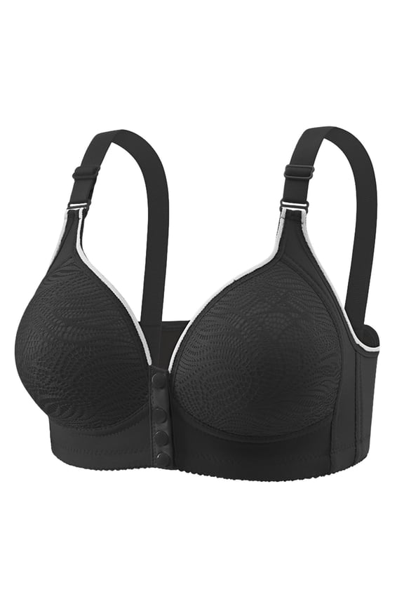 Womens Bras Front Snap Closure Bras,with Move Padded Comfort Bra for Senior Women Black,S