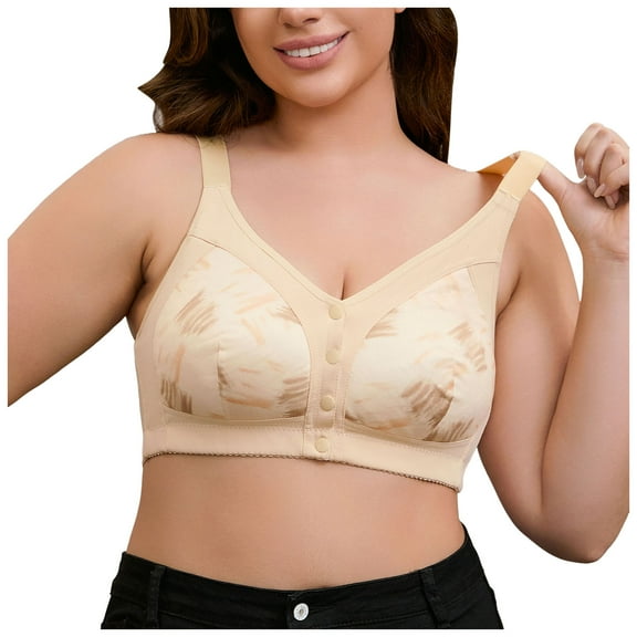 UngA Womens Bras for Older Women Front Closure Bras Push Up Bra No Underwire Plus Size Front Button Bra Beige,M