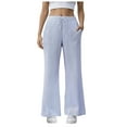 thumbnail image 1 of UngA Womens Casual Pants Womens Palazzo Pants Casual Drawstring Flowy Pants Wide Leg Summer Beach Linen Trousers with Pockets Sky Blue,L, 1 of 6
