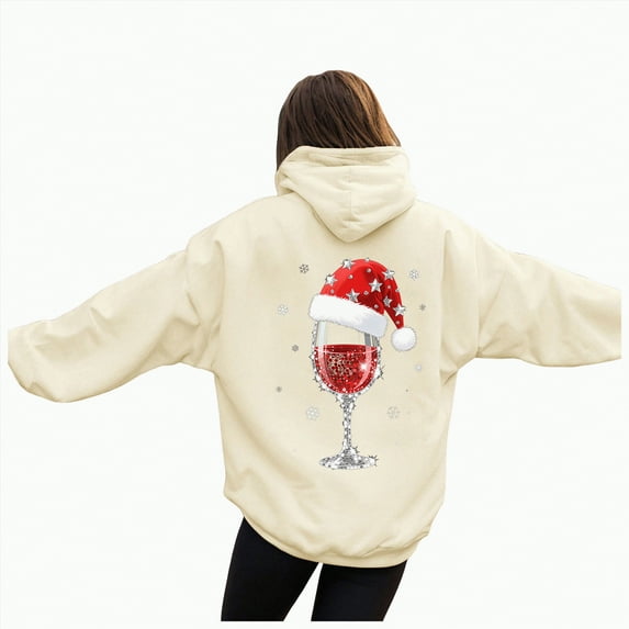 UngA Womens Christmas Hoodie Merry Christmas Graphic Oversized Fleece Pullover Hoodies Xmas Holiday Sweater with Pocket Christmas Sweatshirt Women (Beige,XXXL)