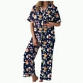 thumbnail image 1 of UngA Womens Christmas Pajama Sets Short Sleeve Sleepwear Long Pants Soft Button Down Loungewear Silk Christmas Pajamas for Women,Size XXL, 1 of 5