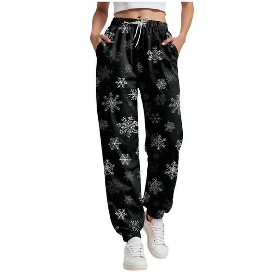 UngA Womens Christmas Pants Jogger Sweat Pants Casual Drawstring Elastic High Waist Winter Outfit Sweatpants for Women,Size M