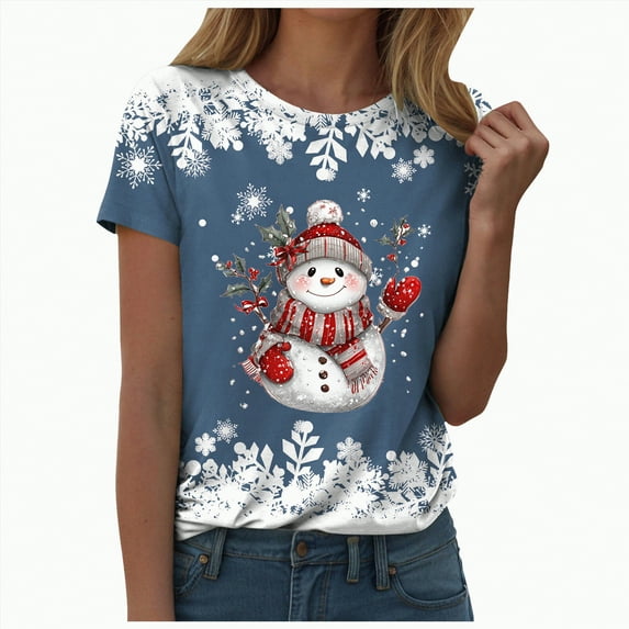 UngA Womens Christmas Shirt Crew Neck Merry Christmas Holiday Graphic Tees Family Holiday Xmas Tee Gift Tops Christmas T Shirts for Women Navy,XL