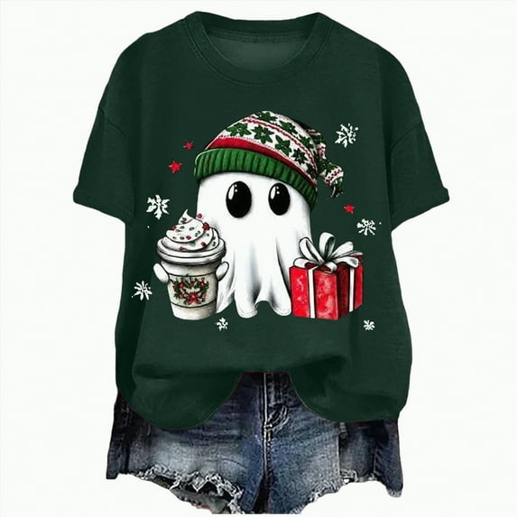 UngA Womens Christmas Shirt Merry Christmas T-Shirt Xmas Tree Casual Short Sleeve Tee Tops Christmas Tshirts Women Dark Green,S
