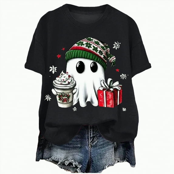 UngA Womens Christmas Shirts Funny Merry and Bright T-Shirts Christmas Tree Shirts Merry Christmas Graphic Tee Tops Christmas T-Shirts for Women Black,L