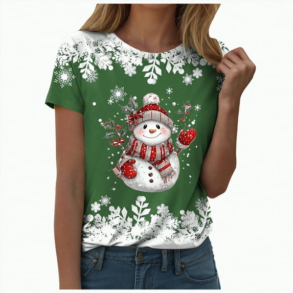 UngA Womens Christmas Shirts Funny Merry Xmas Holiday Short Sleeve Tee Tops Christmas T Shirts for Women Green,M