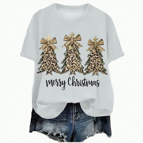 UngA Womens Christmas Shirts Graphic Tshirts Short Sleeve Funny Merry Xmas Holiday Print Tee Blouses Tops Christmas T-Shirts for Women White,S