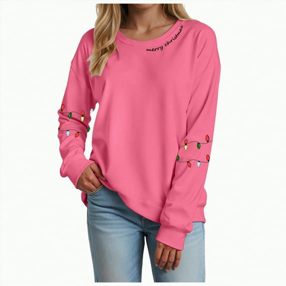 UngA Womens Christmas Sweatshirt Lightweight Pullover Green Crewneck Merry Christmas Ladies Shirts Long Sleeve Sweatshirts Women (Hot Pink,XL)