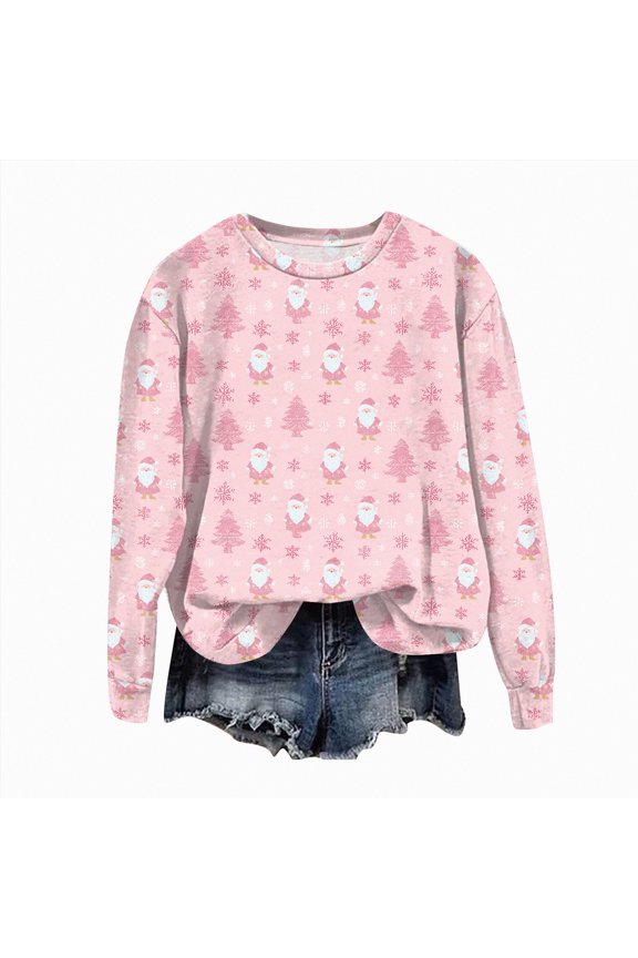 Womens Christmas Sweatshirt Merry Christmas Long Sleeve Xmas Holiday Christmas Lights Pullover Shirts Womens Sweatshirt (Light Pink,M)