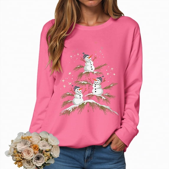 UngA Womens Christmas Sweatshirts Christmas Light Sweatshirts Merry And Bright Xmas Long Sleeve Shirts Crewneck Pullover Tops Sweatshirts for Women (Hot Pink,S)