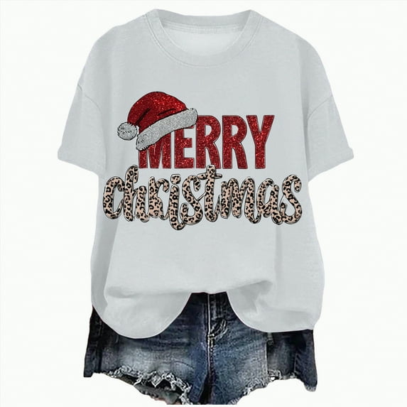 UngA Womens Christmas T Shirts Crew Neck Christmas Tree Tshirt Xmas Shirt Casual Holiday Tee Tops Christmas Shirts Women White,XXL