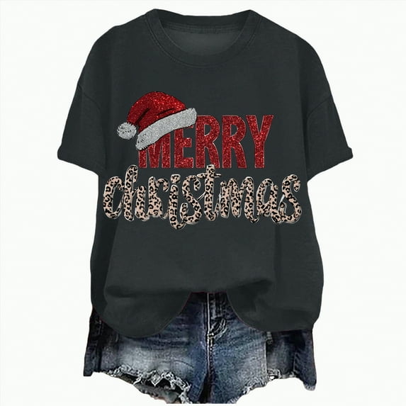 UngA Womens Christmas T Shirts Funny Merry and Bright T-Shirts Christmas Tree Shirts Merry Christmas Graphic Tee Tops Christmas Shirt Women Dark Gray,S